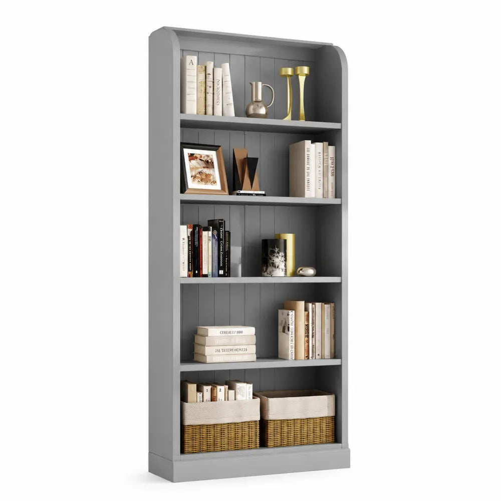 Libreria in Legno Composito Grigio con 5 Ripiani