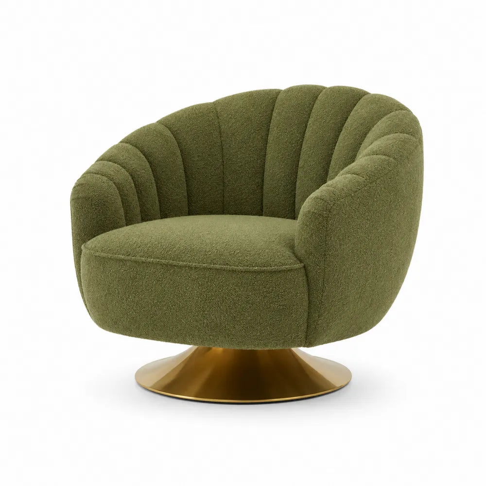 Poltrona girevole in tessuto bouclé con base in metallo