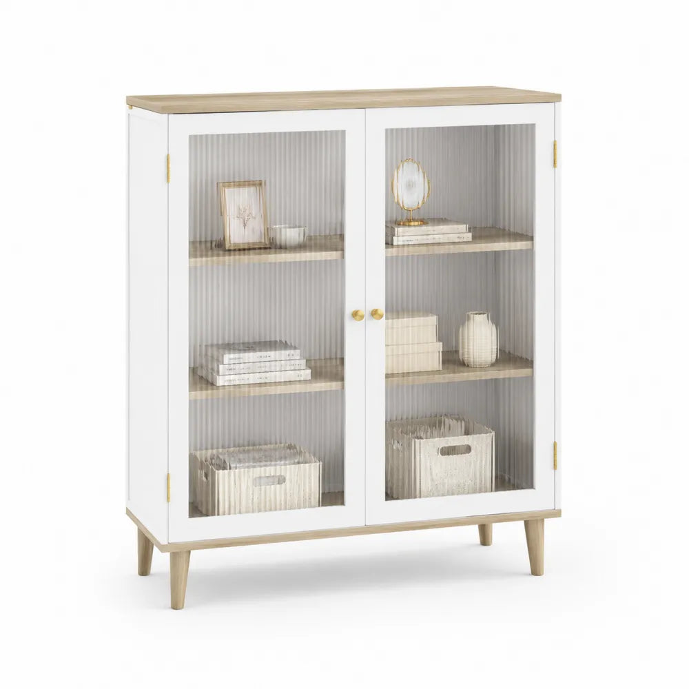 Credenza in Legno e MDF con Ante in Vetro Ondulato 120x40x150 cm