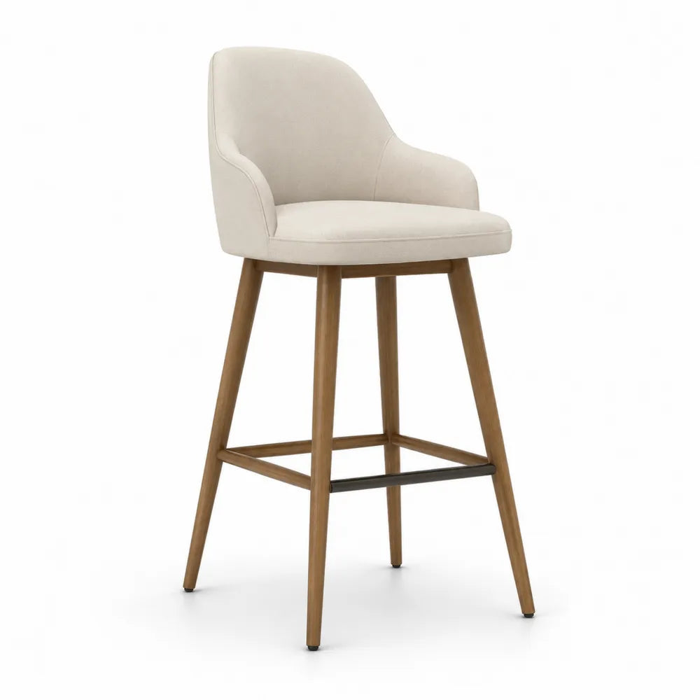 Sgabello da bar in tessuto beige con gambe in legno