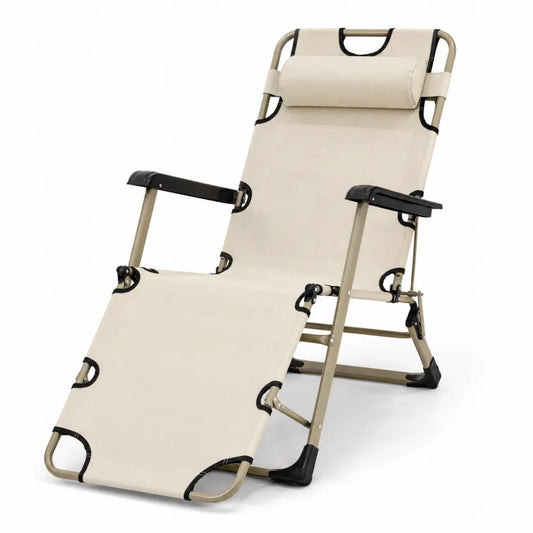 Sedia a sdraio pieghevole in acciaio e poliestere Beige