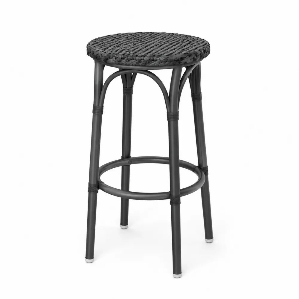 Sgabello da esterno in rattan sintetico e alluminio nero