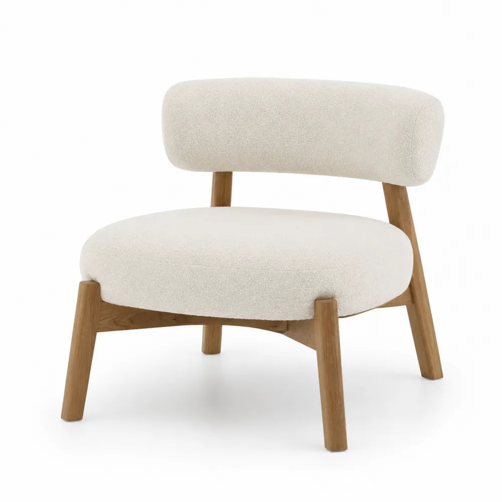 Poltrona in legno di rovere e tessuto crema