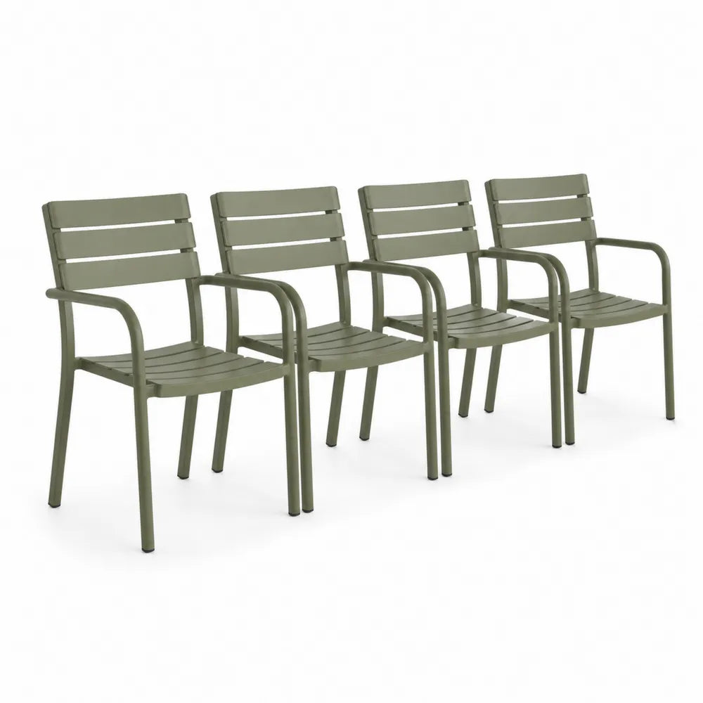 Set di 4 sedie da esterno in alluminio verniciato verde