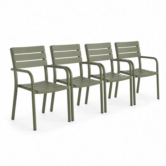 Set di 4 sedie da esterno in alluminio verniciato verde
