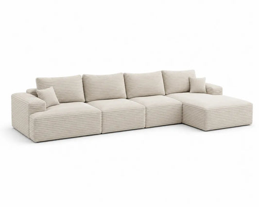 Divano angolare in tessuto a coste con chaise longue