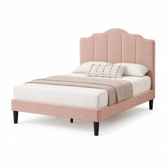 Letto matrimoniale con testiera ondulata rosa 160x200 cm