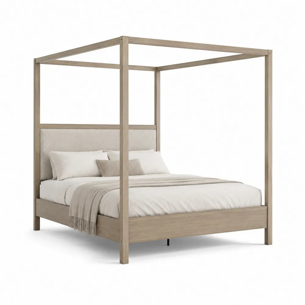 Letto a Baldacchino Matrimoniale in Rovere e Lino 200x160cm