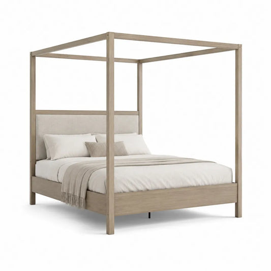 Letto a Baldacchino Matrimoniale in Rovere e Lino 200x160cm