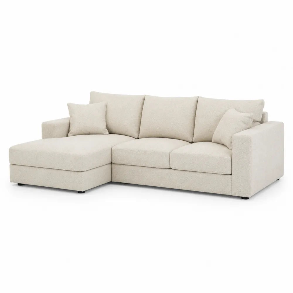 Divano angolare in tessuto beige con chaise-longue